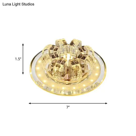 Contemporary Crystal Led Ceiling Light: Round Flush Mount In Chrome