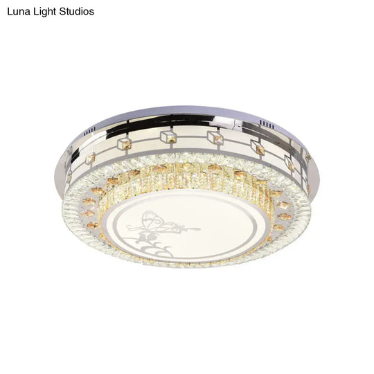 Contemporary Crystal Led Ceiling Light With Butterfly Pattern - Chrome Flush Mount Fixture 23.5/31.5