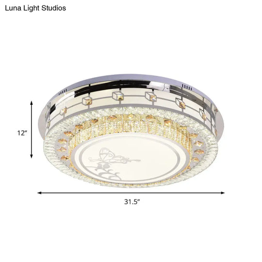 Contemporary Crystal Led Ceiling Light With Butterfly Pattern - Chrome Flush Mount Fixture 23.5/31.5