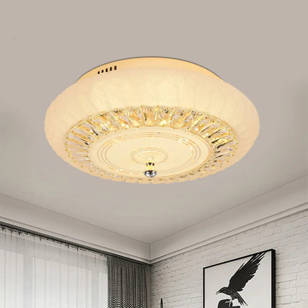 Contemporary Crystal Led Ceiling Mount Light - Gold Finish Round Design Flushmount For Living Room