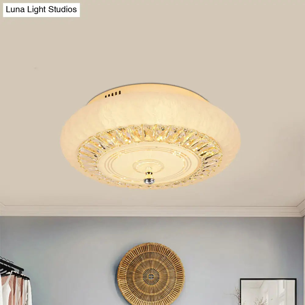 Contemporary Crystal Led Ceiling Mount Light - Gold Finish Round Design Flushmount For Living Room
