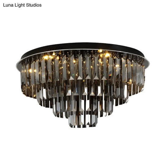 Contemporary Crystal Led Ceiling Mount Light - Smoke Gray Layered Design For Dining Room