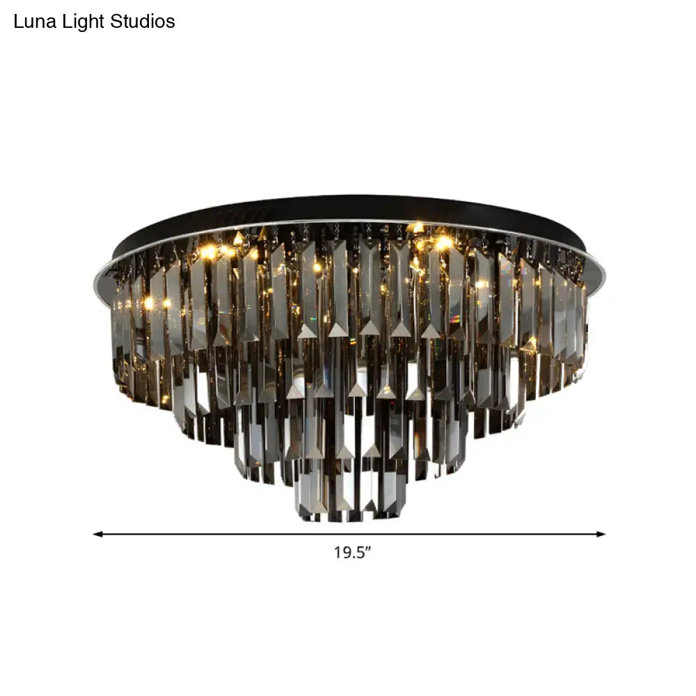 Contemporary Crystal Led Ceiling Mount Light - Smoke Gray Layered Design For Dining Room