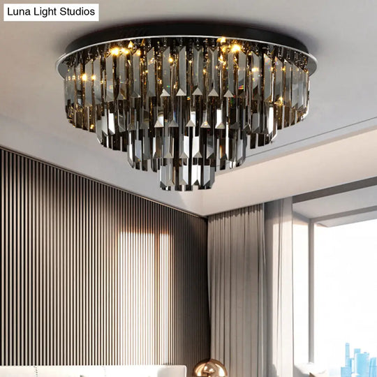 Contemporary Crystal Led Ceiling Mount Light - Smoke Gray Layered Design For Dining Room / 23.5
