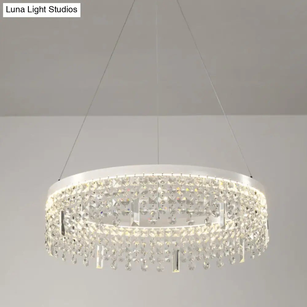 Contemporary Crystal Led Chandelier Lamp - Ring/Dual-Tiered Silver Warm/White Light