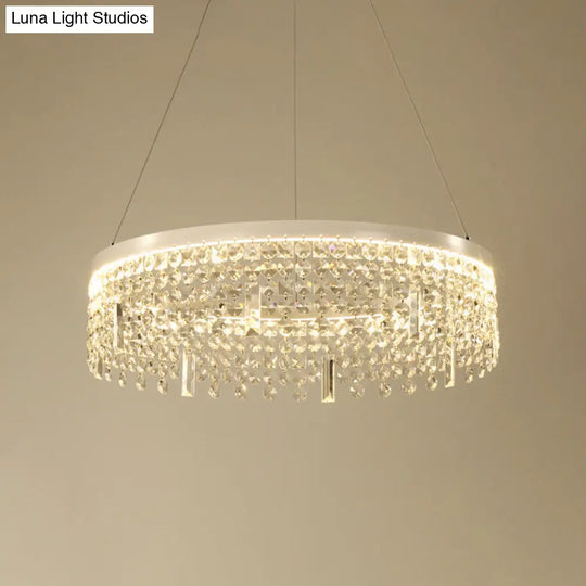 Contemporary Crystal Led Chandelier Lamp - Ring/Dual-Tiered Silver Warm/White Light Clear / Warm A