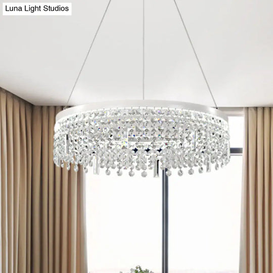 Contemporary Crystal Led Chandelier Lamp - Ring/Dual-Tiered Silver Warm/White Light Clear / White A