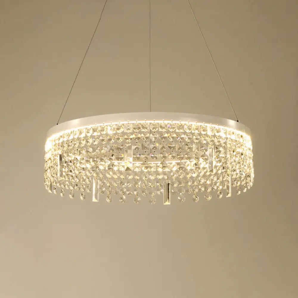 Contemporary Crystal Led Chandelier Lamp With Dual-Tiered Ring Design – Silver Suspension