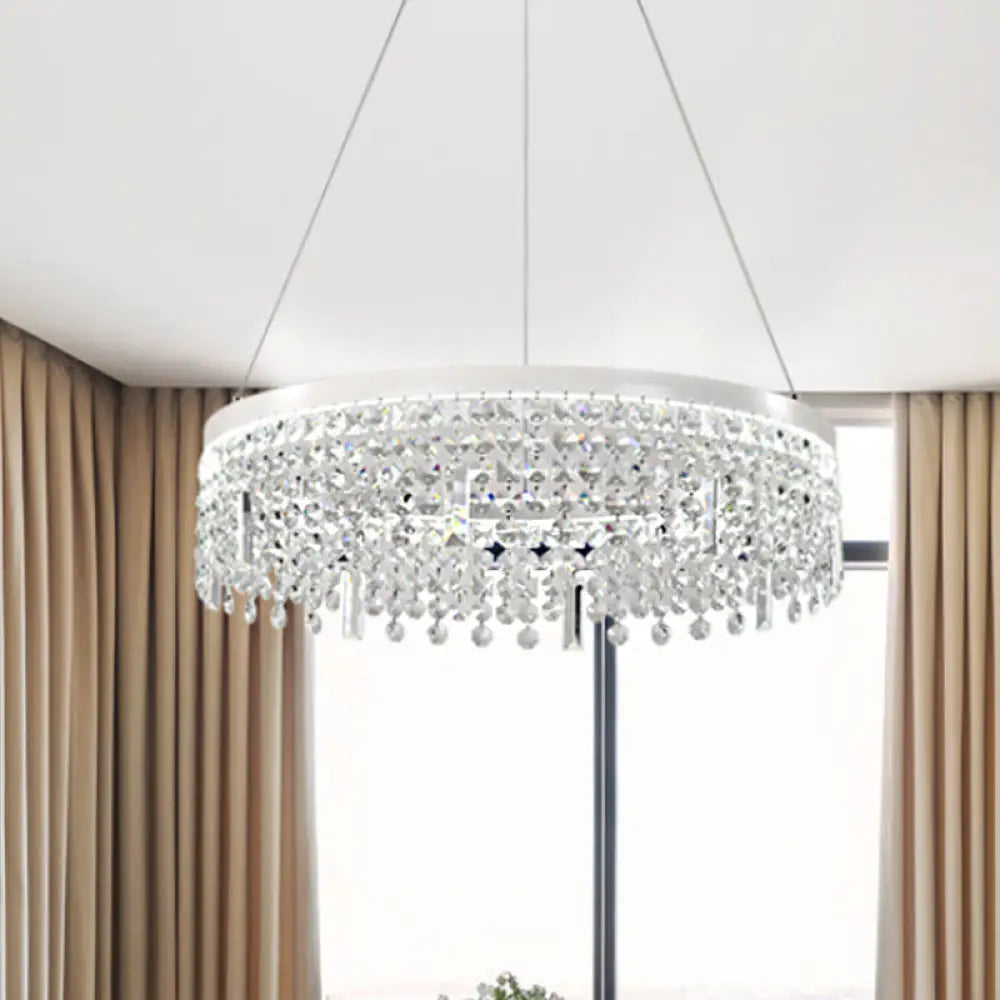 Contemporary Crystal Led Chandelier Lamp With Dual-Tiered Ring Design – Silver Suspension