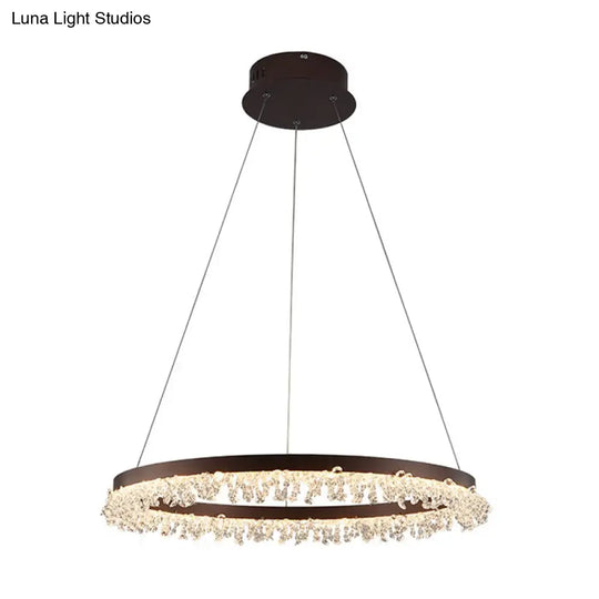 Contemporary Crystal Led Chandelier Light: Brown Round Hanging Lamp Natural Light For Bedroom -