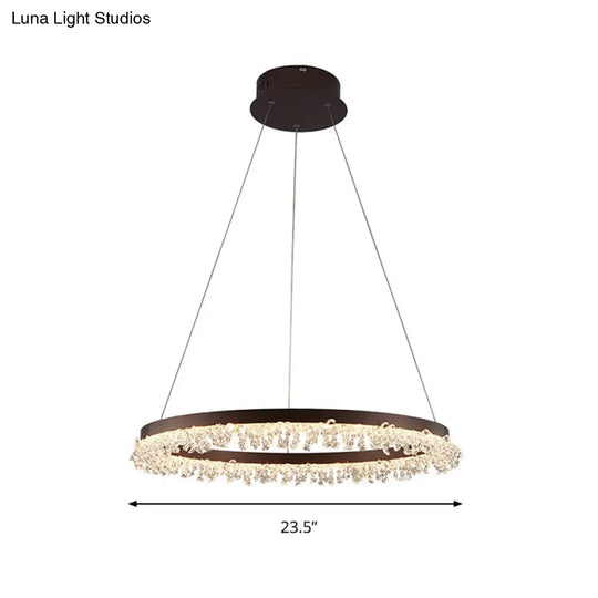 Contemporary Crystal Led Chandelier Light: Brown Round Hanging Lamp Natural Light For Bedroom -