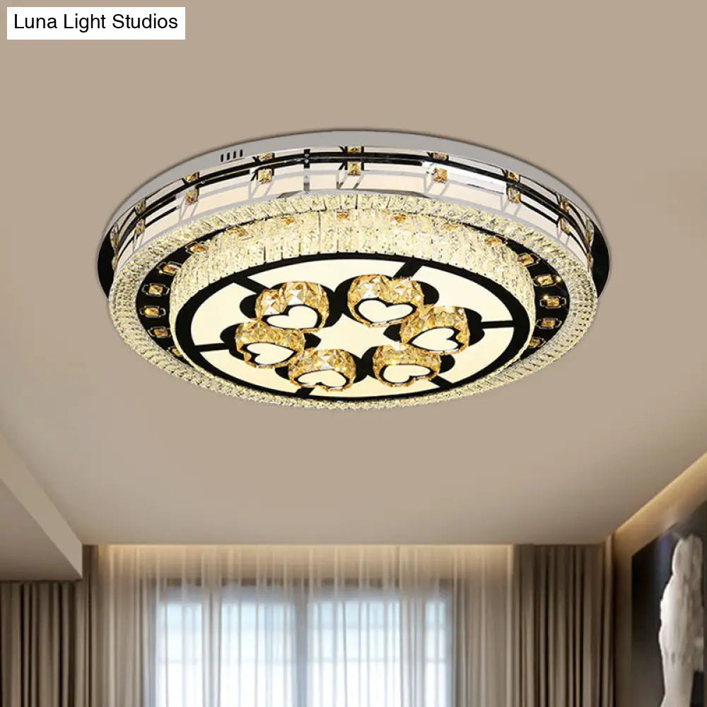 Contemporary Crystal Led Chrome Ceiling Light Fixture With Tiered Round Design For Living Room