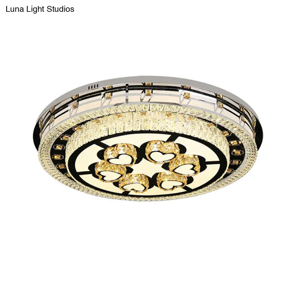 Contemporary Crystal Led Chrome Ceiling Light Fixture With Tiered Round Design For Living Room