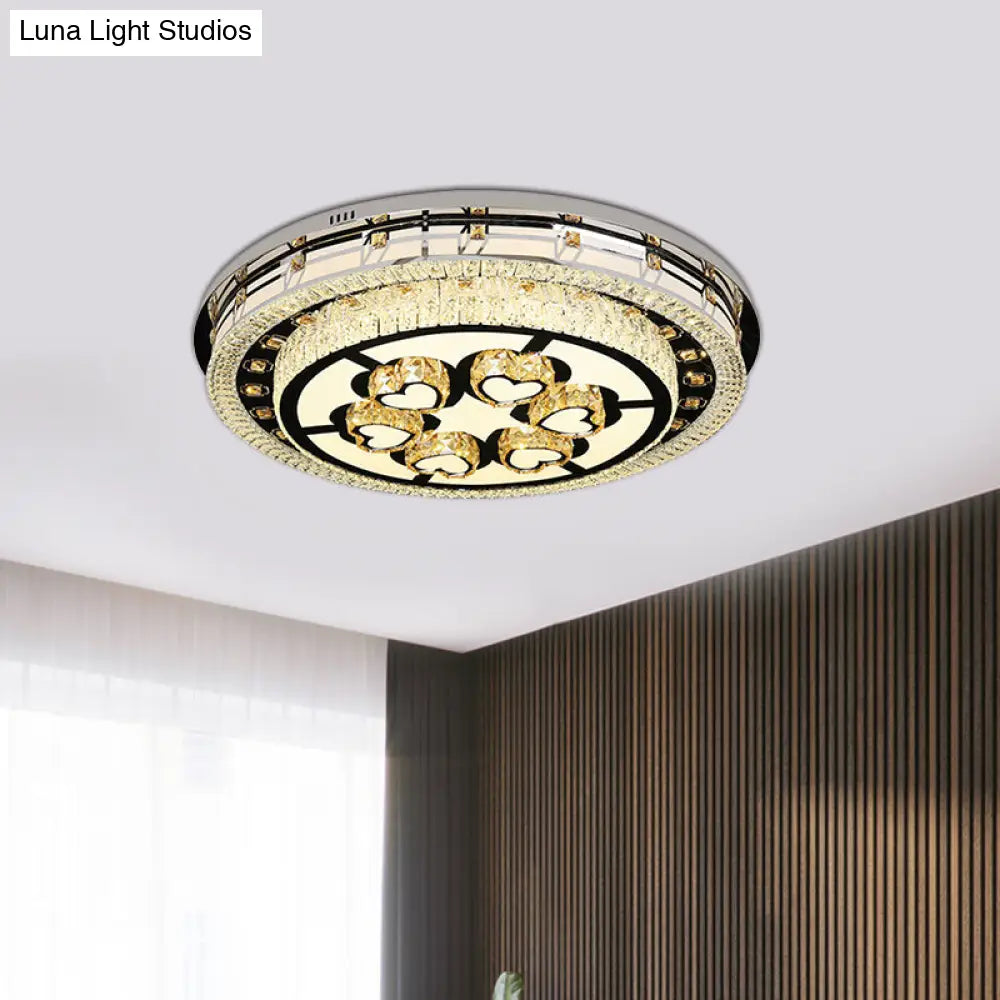 Contemporary Crystal Led Chrome Ceiling Light Fixture With Tiered Round Design For Living Room