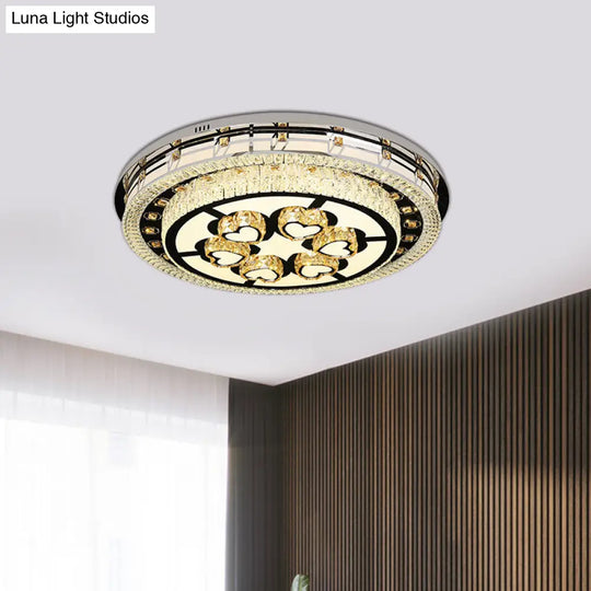 Contemporary Crystal Led Chrome Ceiling Light Fixture With Tiered Round Design For Living Room