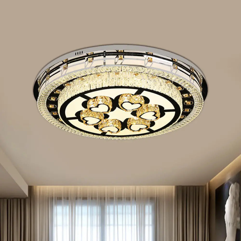 Contemporary Crystal Led Chrome Ceiling Light Fixture With Tiered Round Design For Living Room