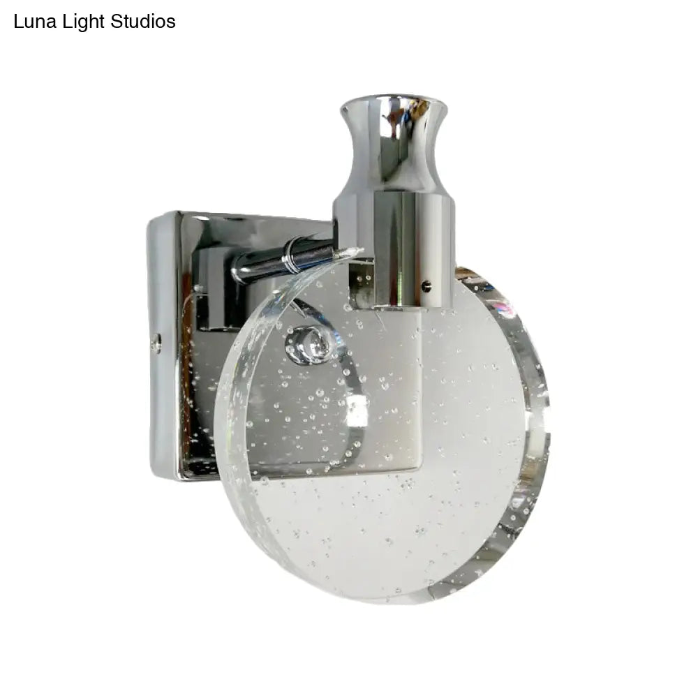 Contemporary Crystal Led Circle Wall Sconce Light For Living Room - Silver