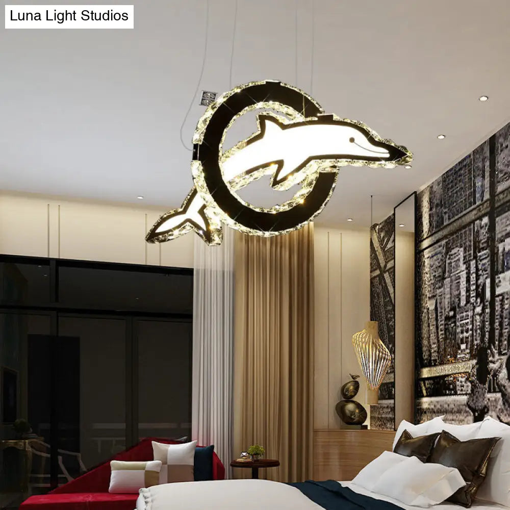 Contemporary Dolphin Crystal Led Chandelier In Chrome With Multiple Light Options / White