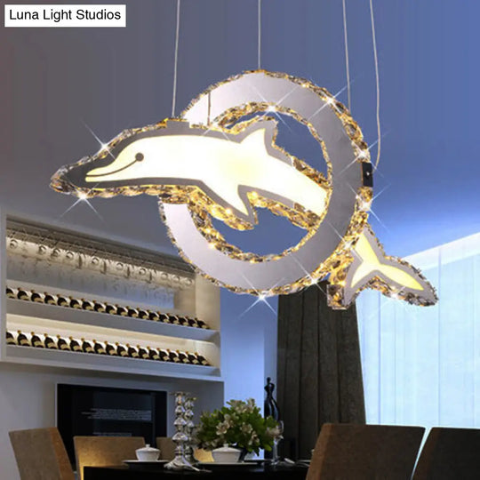 Contemporary Dolphin Crystal Led Chandelier In Chrome With Multiple Light Options / Warm