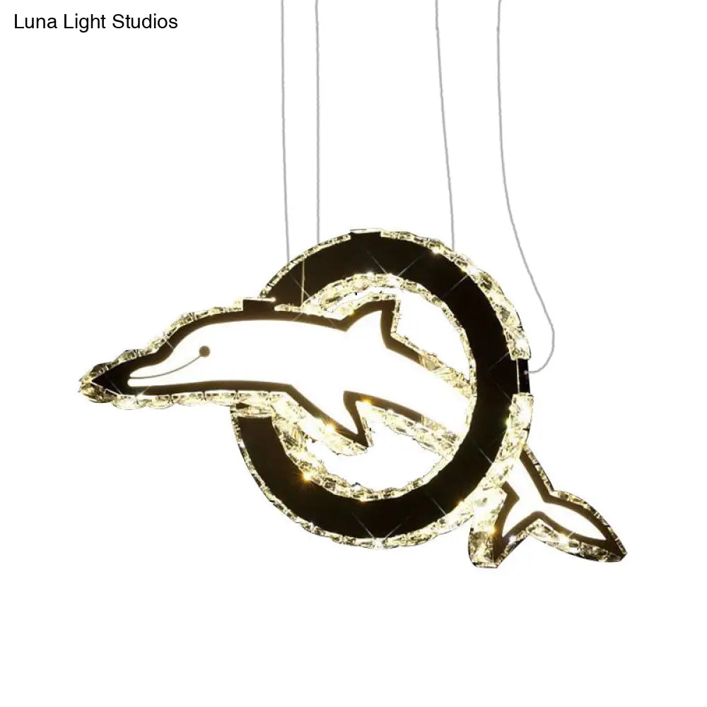 Contemporary Crystal Led Dolphin Chandelier: Chrome Hanging Light In White/Warm/Natural