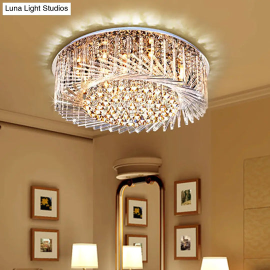 Contemporary Crystal Led Drum Ceiling Lamp With Chrome Flush Mount - 23.5’/31.5’ Wide