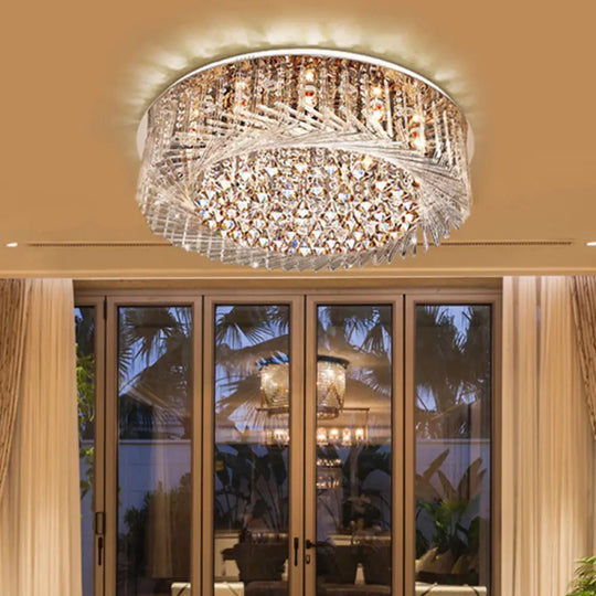 Contemporary Crystal Led Drum Ceiling Lamp With Chrome Flush Mount - 23.5’/31.5’ Wide / 23.5’