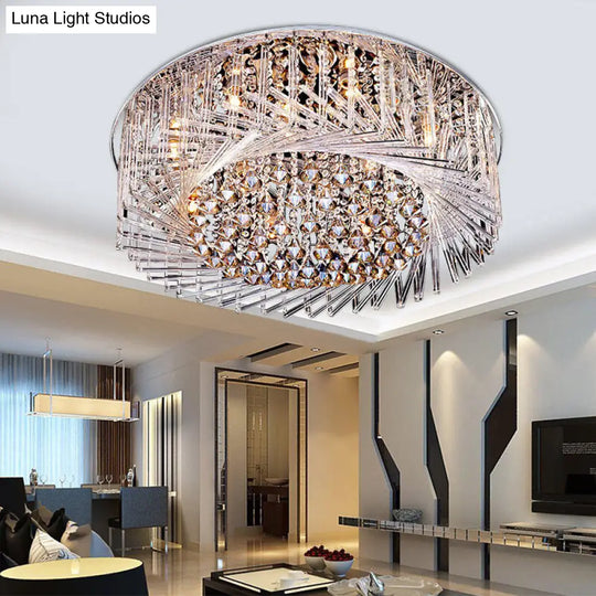 Contemporary Crystal Led Drum Ceiling Lamp With Chrome Flush Mount - 23.5/31.5 Wide