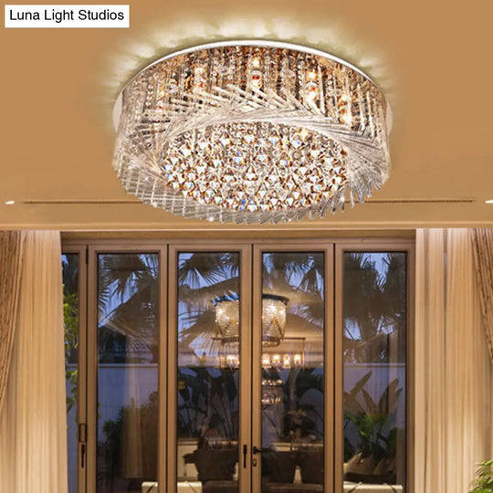 Contemporary Crystal Led Drum Ceiling Lamp With Chrome Flush Mount - 23.5/31.5 Wide / 23.5