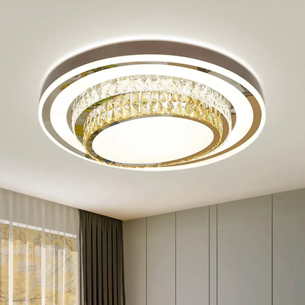 Contemporary Crystal Led Flush Ceiling Light Stainless - Steel