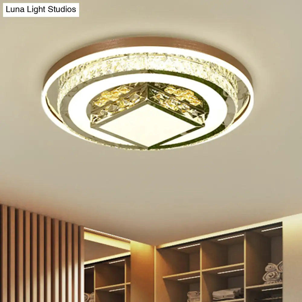 Contemporary Crystal Led Flush Mount Brown Light For Bedroom