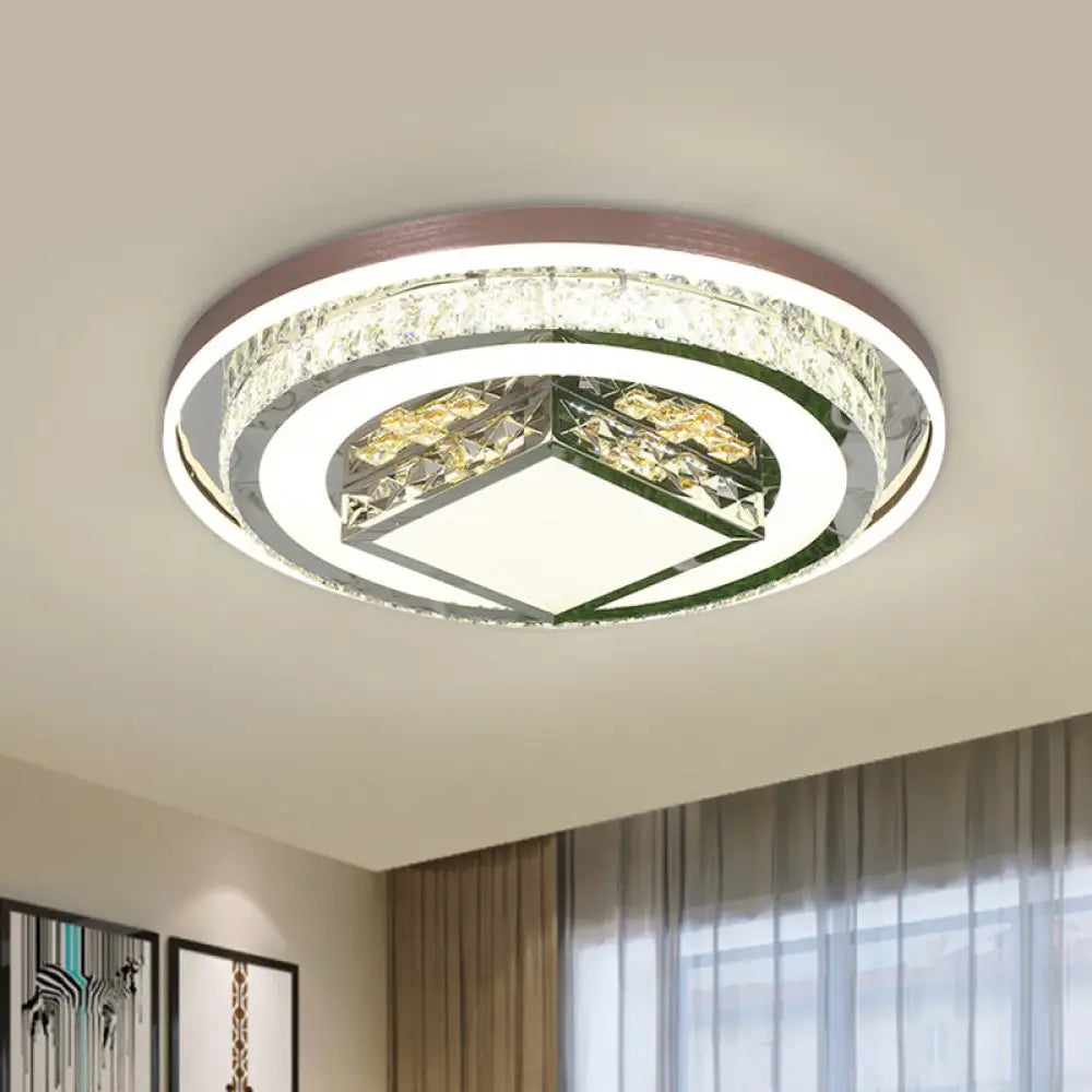 Contemporary Crystal Led Flush Mount Brown Light For Bedroom