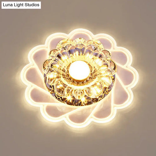 Contemporary Crystal Led Flush Mount Ceiling Light - Clear Flower Design For Hallway / Warm