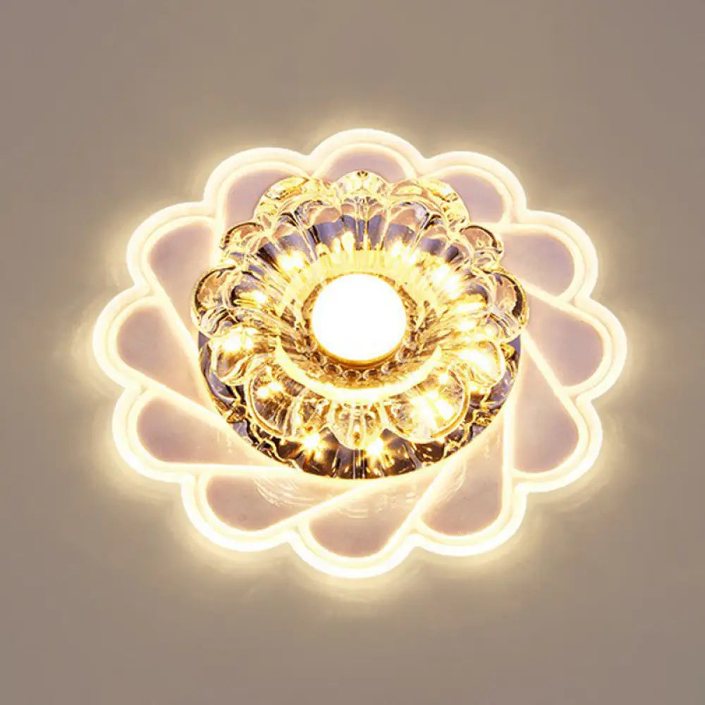 Contemporary Crystal Led Flush Mount Ceiling Light - Clear Flower Design For Hallway / Warm