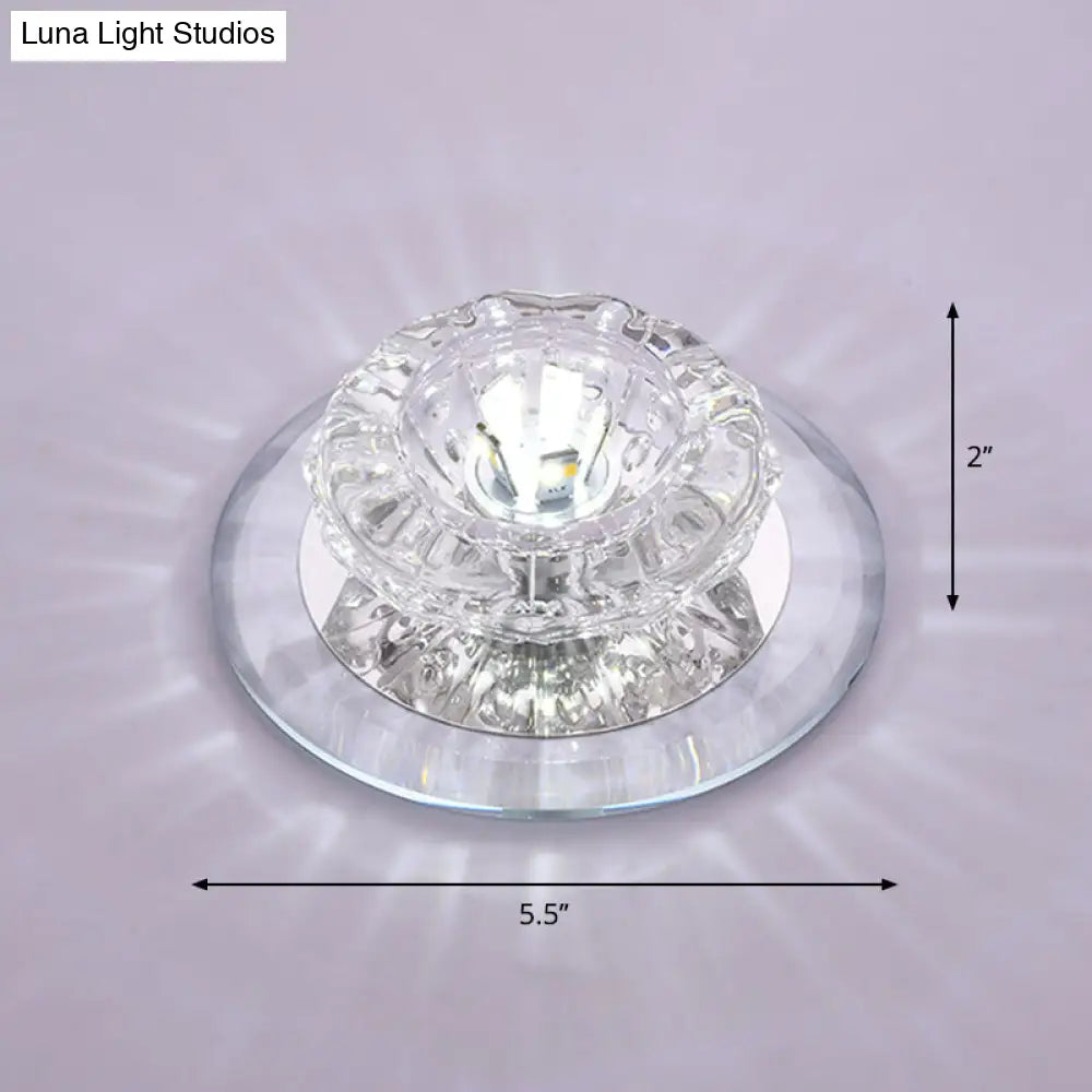 Contemporary Crystal Led Flush Mount Ceiling Light: Floral Entryway Lighting Clear / White