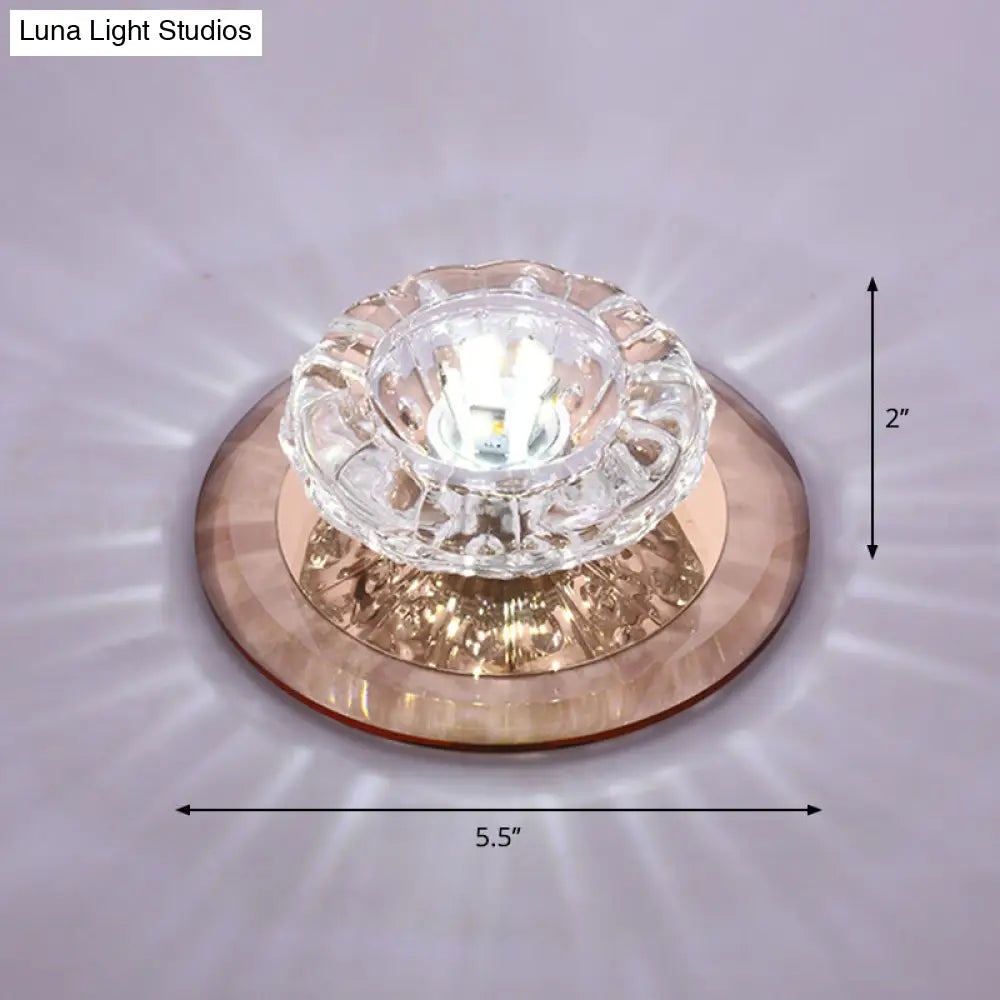 Contemporary Crystal Led Flush Mount Ceiling Light: Floral Entryway Lighting Tan / White