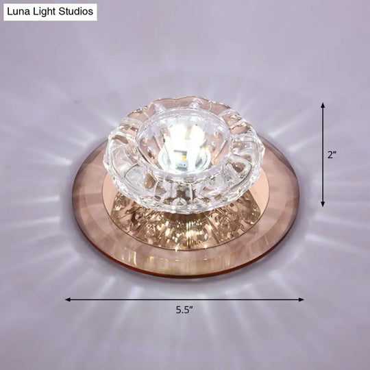 Contemporary Crystal Led Flush Mount Ceiling Light: Floral Entryway Lighting Tan / White