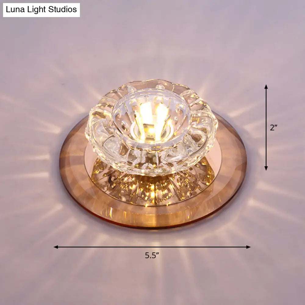 Contemporary Crystal Led Flush Mount Ceiling Light: Floral Entryway Lighting Tan / Warm