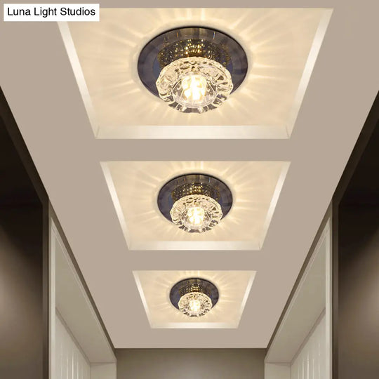 Contemporary Crystal Led Flush Mount Ceiling Light: Floral Entryway Lighting