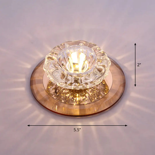 Contemporary Crystal Led Flush Mount Ceiling Light: Floral Entryway Lighting Tan / Warm