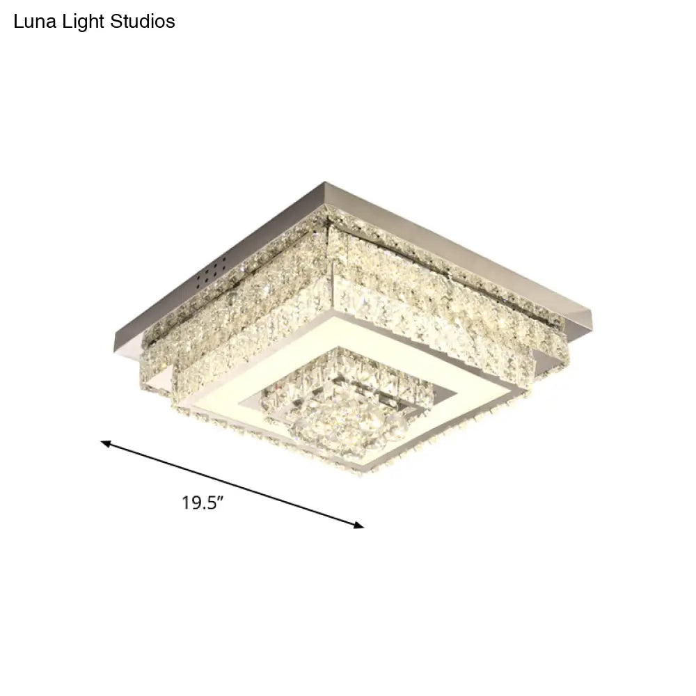 Contemporary Crystal Led Flush Mount Ceiling Light With Clear Drops For Bedroom