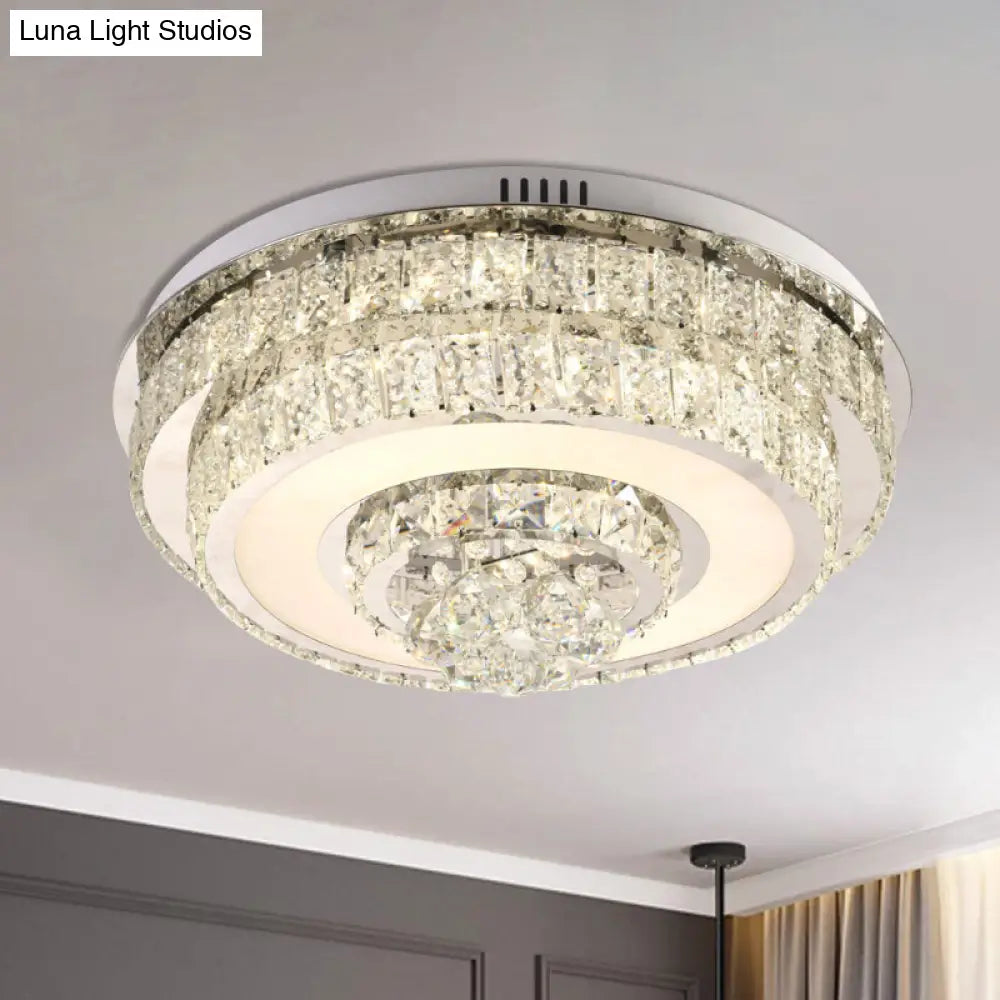 Contemporary Crystal Led Flush Mount Ceiling Light With Clear Drops For Bedroom / Round
