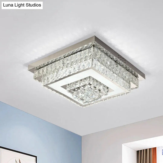 Contemporary Crystal Led Flush Mount Ceiling Light With Clear Drops For Bedroom
