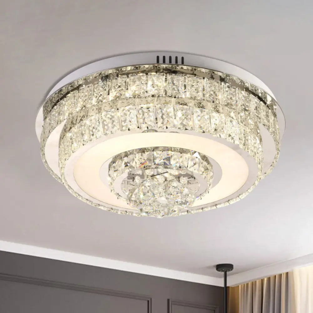 Contemporary Crystal Led Flush Mount Ceiling Light With Clear Drops For Bedroom / Round