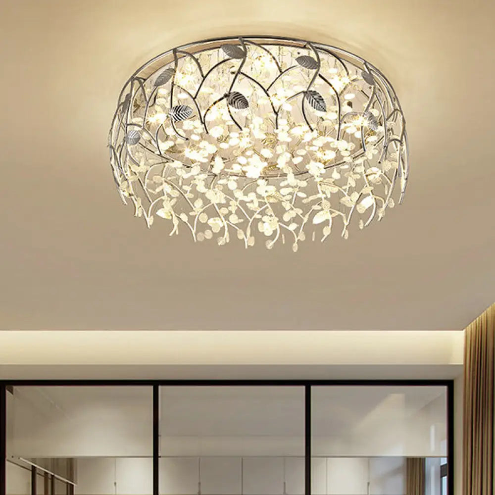 Contemporary Crystal Led Flush Mount Lamp - Chrome Finish For Living Room