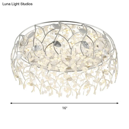 Contemporary Crystal Led Flush Mount Lamp - Chrome Finish For Living Room