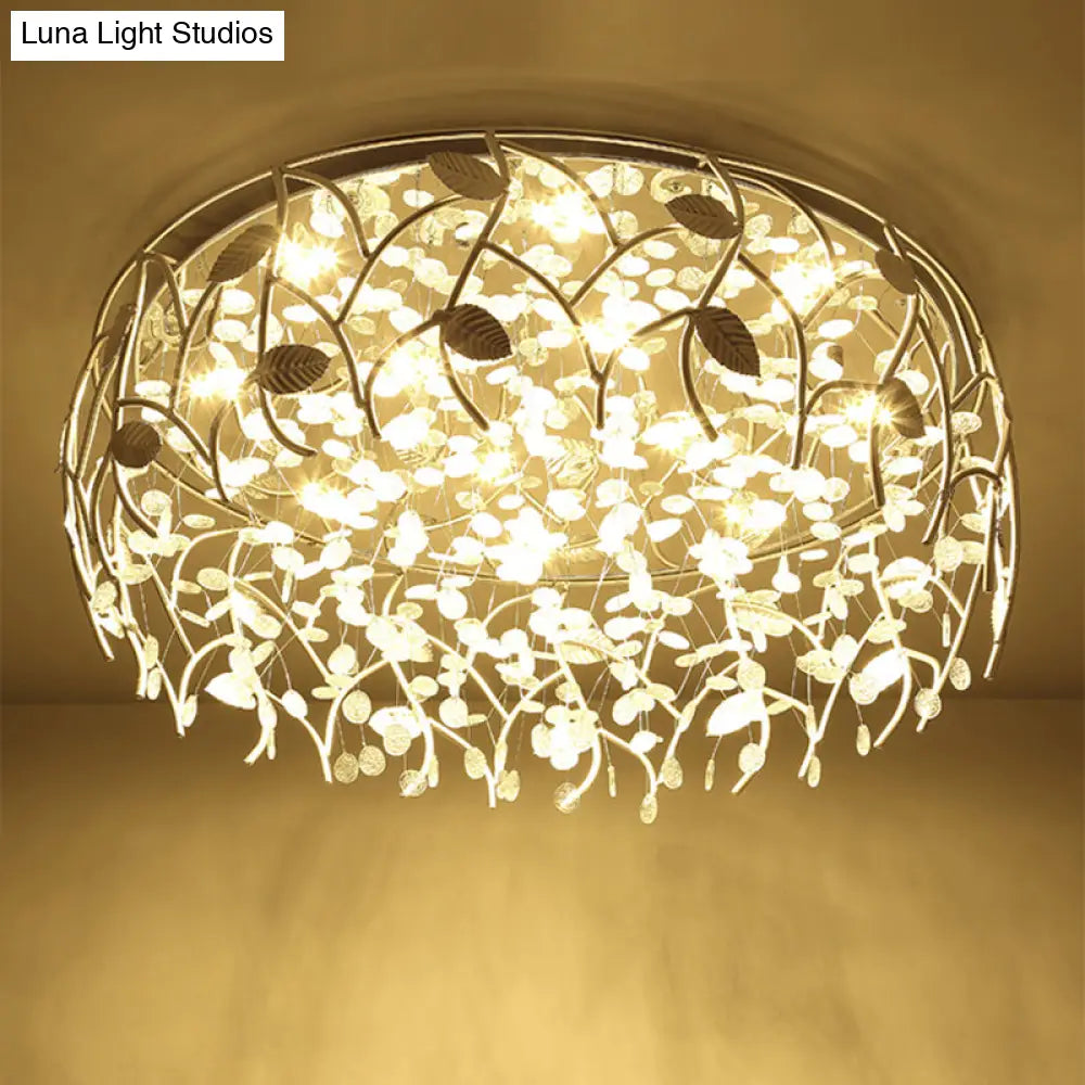Contemporary Crystal Led Flush Mount Lamp - Chrome Finish For Living Room