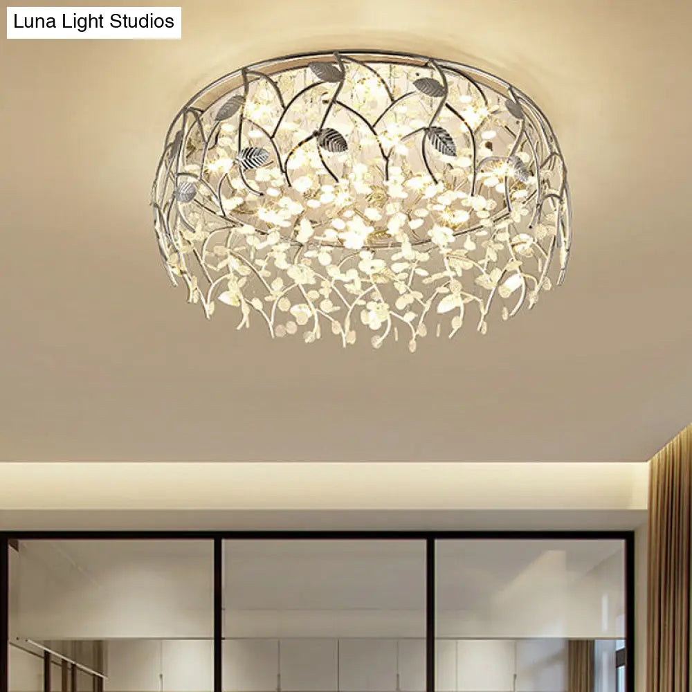 Contemporary Crystal Led Flush Mount Lamp - Chrome Finish For Living Room