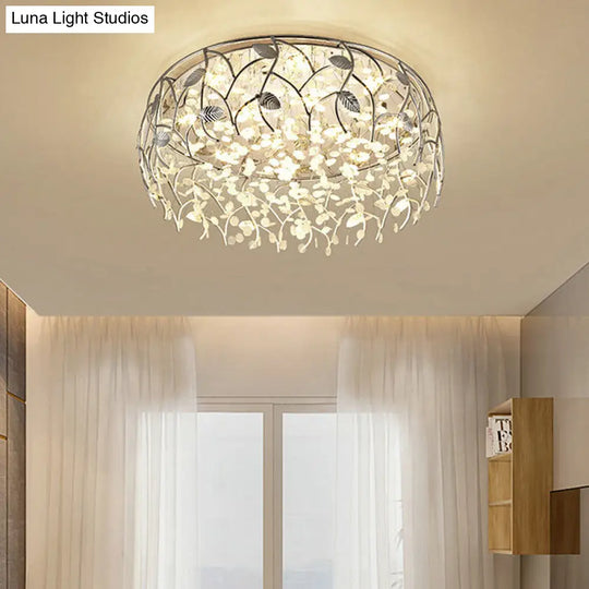 Contemporary Crystal Led Flush Mount Lamp - Chrome Finish For Living Room