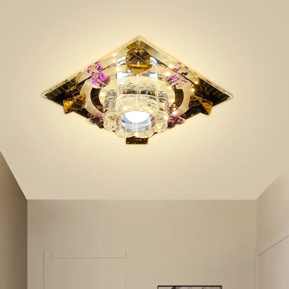 Contemporary Crystal Led Flush Mount Lighting For Hallways - Chrome Finish