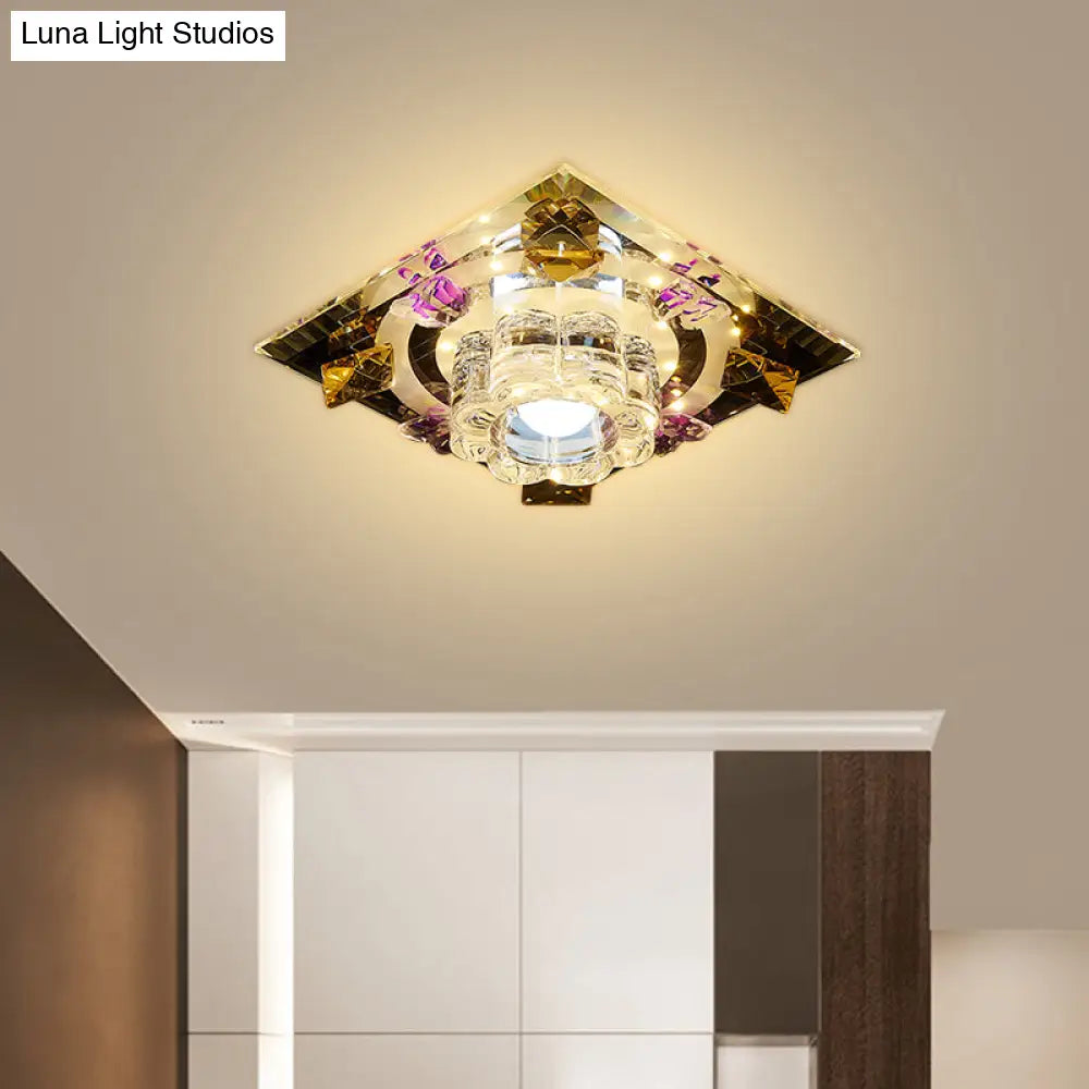 Contemporary Crystal Led Flush Mount Lighting For Hallways - Chrome Finish